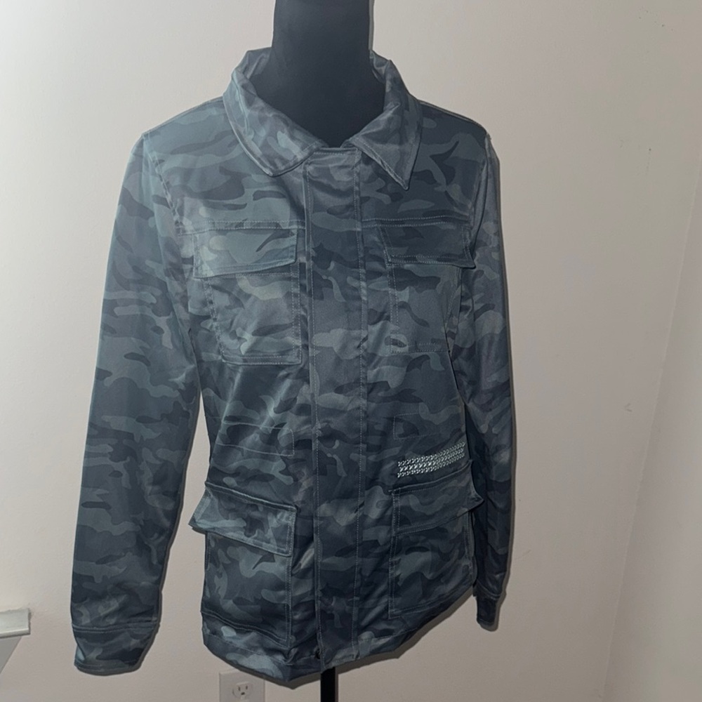 Belinda Boutique‎ Camouflage Jacket Rain Coat bluish gray New Sz L